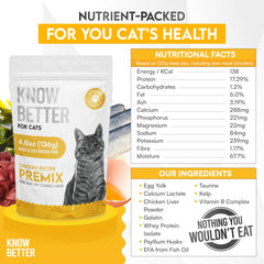 Know Better Premix mezcla agua fría, listo para alimentar con carne cruda o cocida.