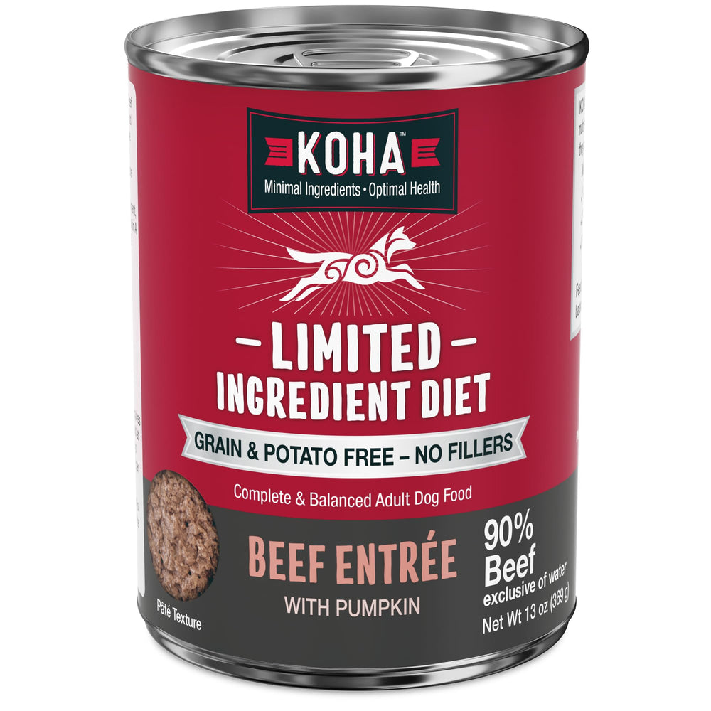 KOHA beef-entree en lata de 13 onzas; lote de 12, carne real para perros con dieta limitada