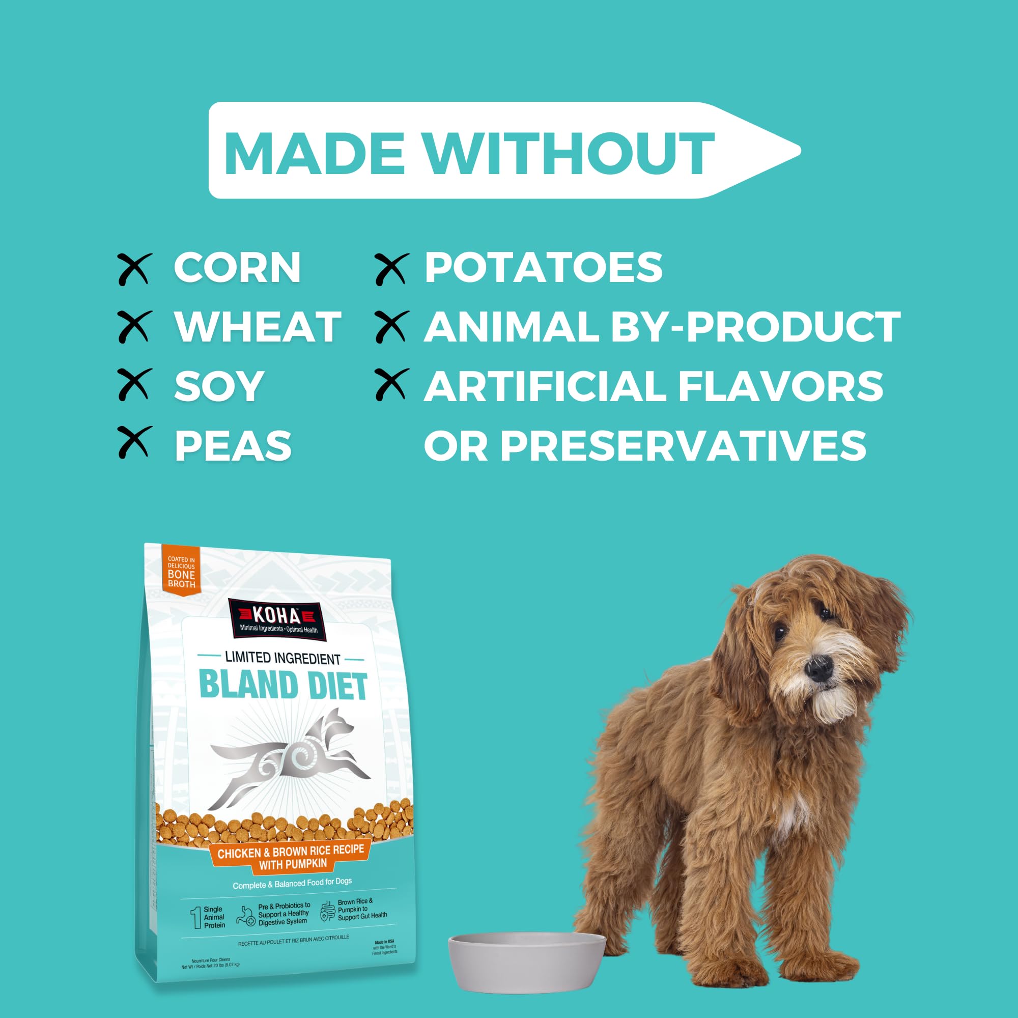 KOHA Bland Diet con probióticos y prebióticos para salud intestinal.