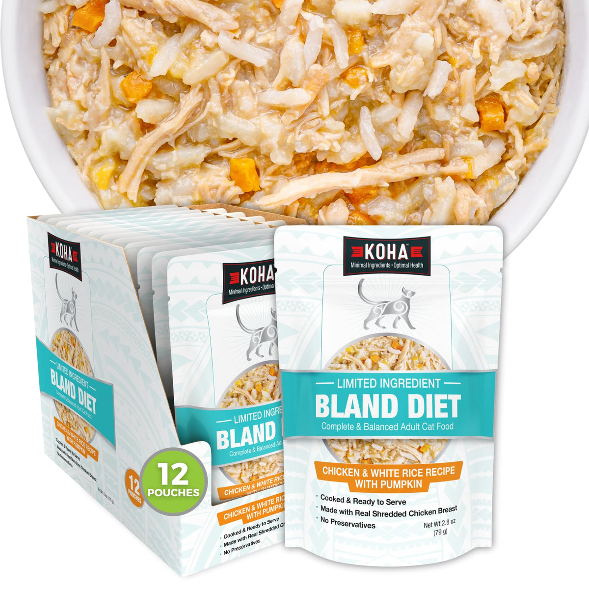 KOHA Gato Dieta Blanda: lata abierta con pollo y arroz, dieta suave para estómago sensible