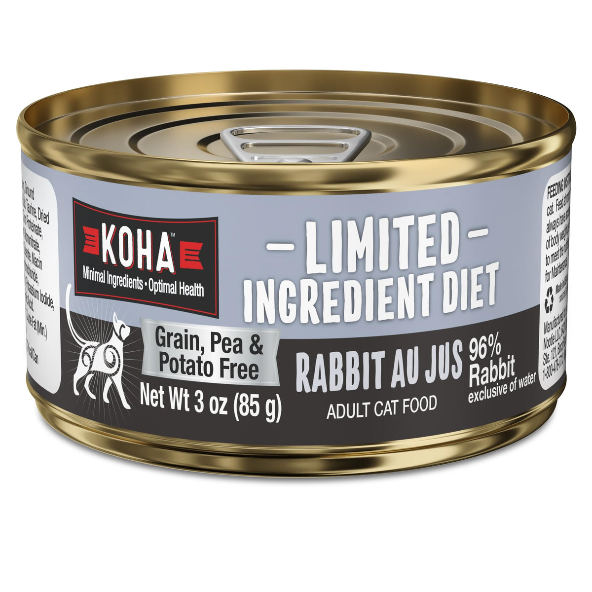 KOHA lata conejo-en-jugo, ideal para estómagos sensibles.