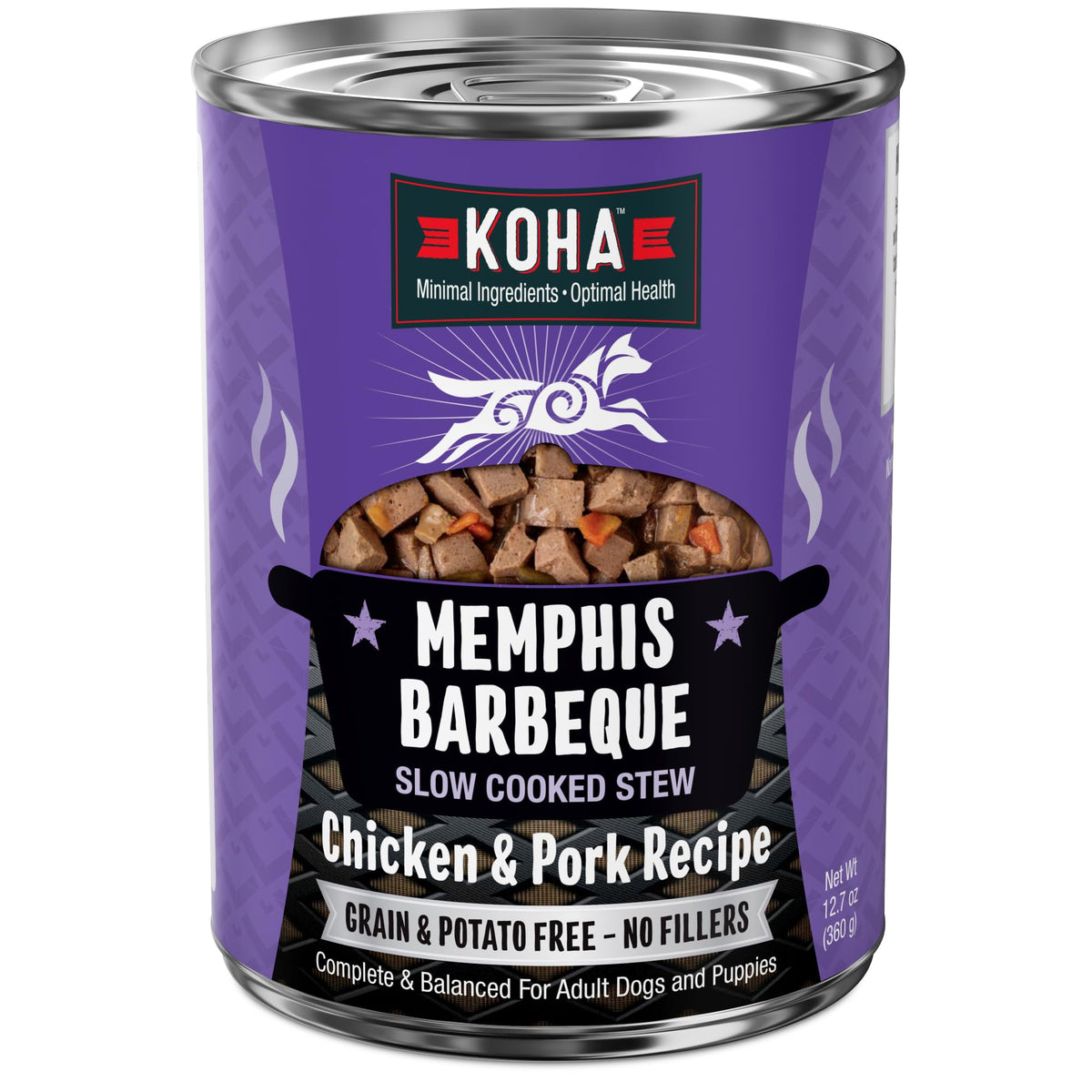KOHA Memphis BBQ Stew en lata de 12,7 oz, lista para servir con alta proteína.