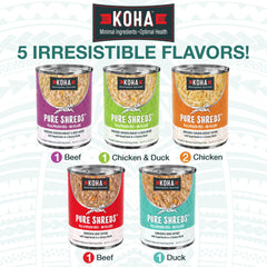 KOHA Pure Shreds pato en lata, sabor intenso para perros exigentes.