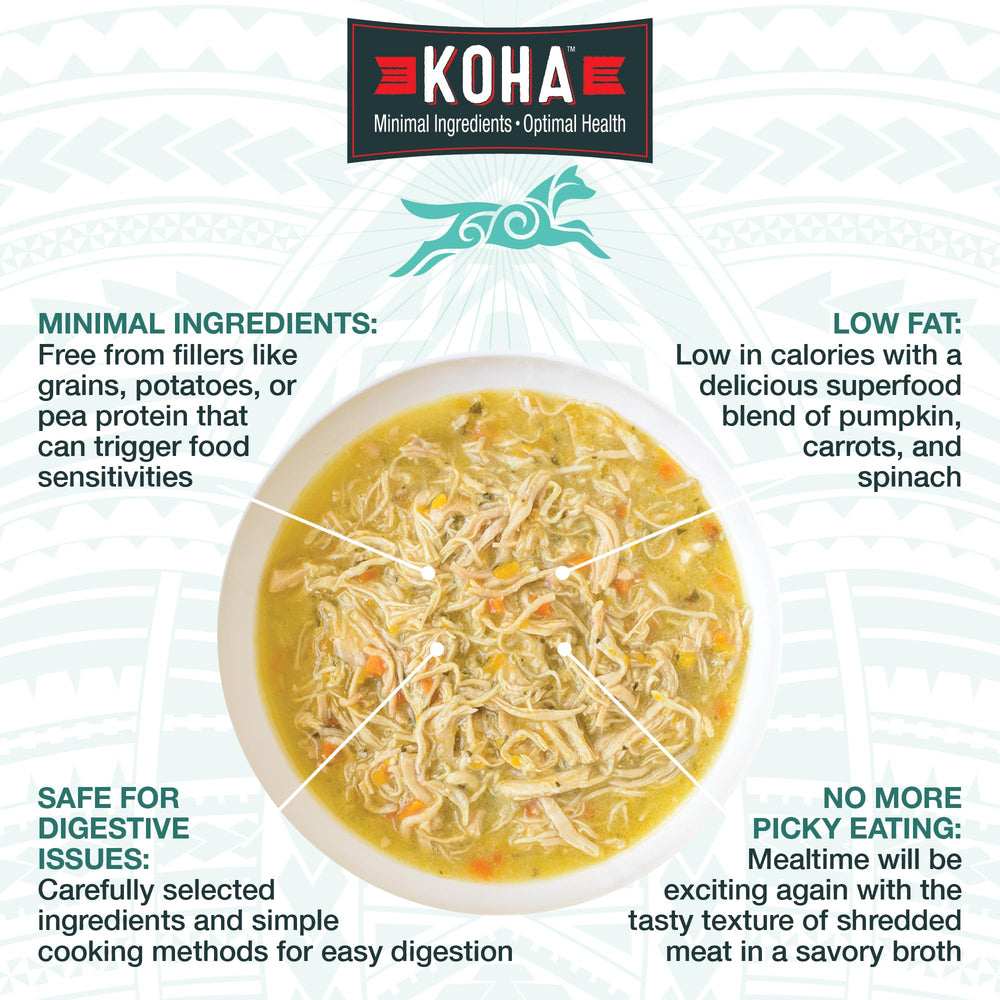 KOHA Pure Shreds ternera en lata, textura desmenuzada atractiva para perros activos.