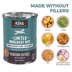 KOHA Venison Entrée con calabaza, apoyo digestivo natural.