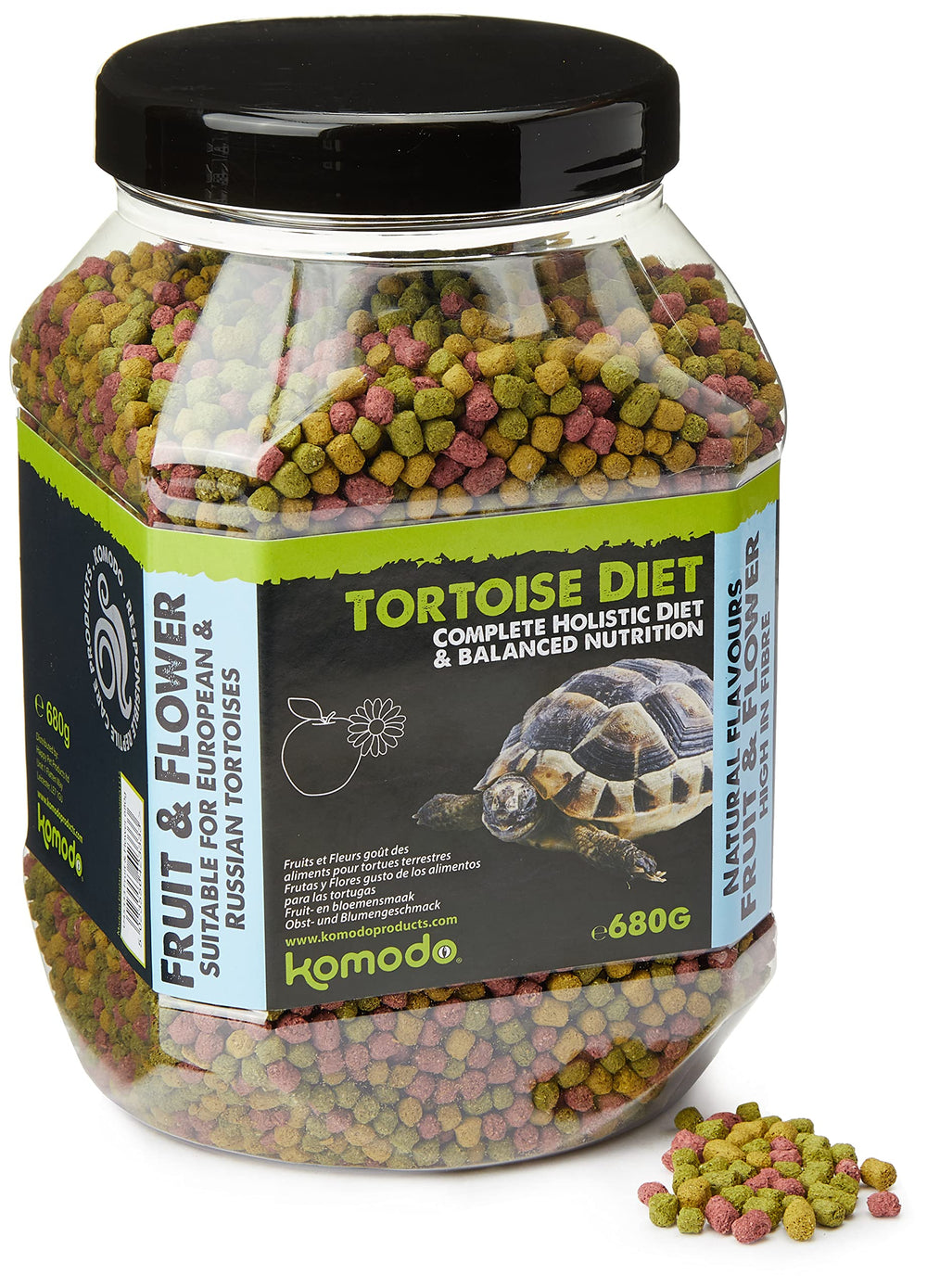 Komodo Dieta tortugas fruta y flor 680 g en bote para alimentación diaria.