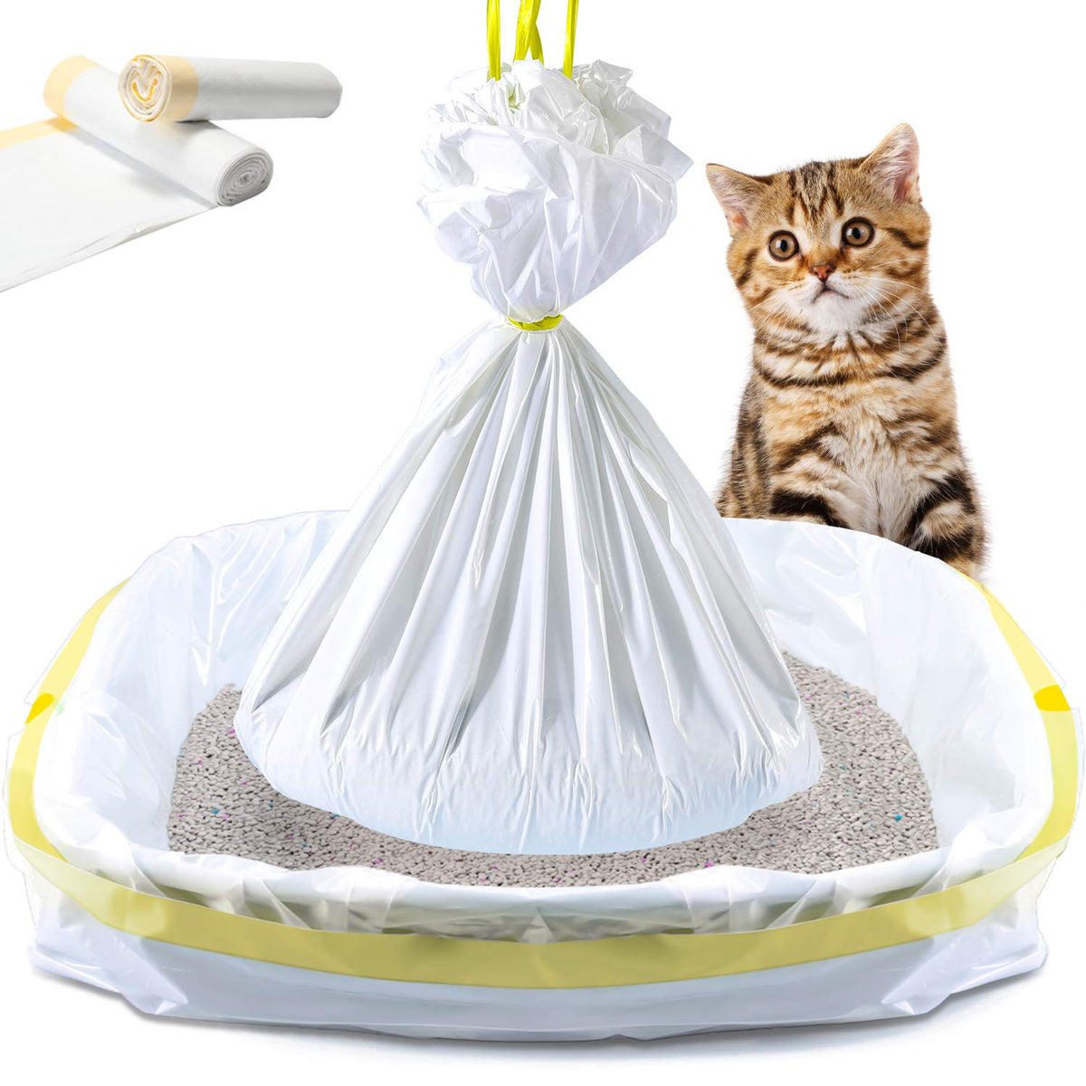 Sacs KONE pour litière chat, face visible, résistance accrue pour litière grand format et nettoyage pratique.