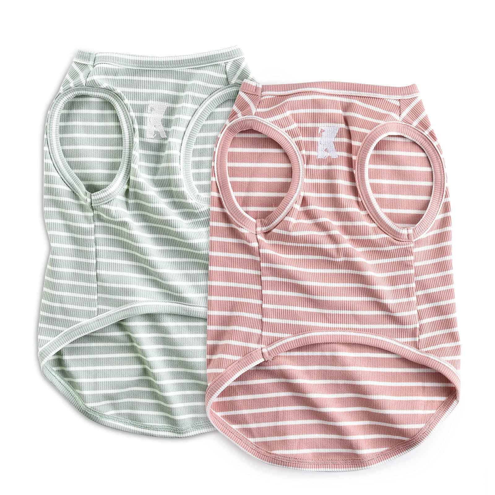 Koneseve camiseta para perro sin mangas rosa y verde, vista frontal, ideal para paseos diarios.