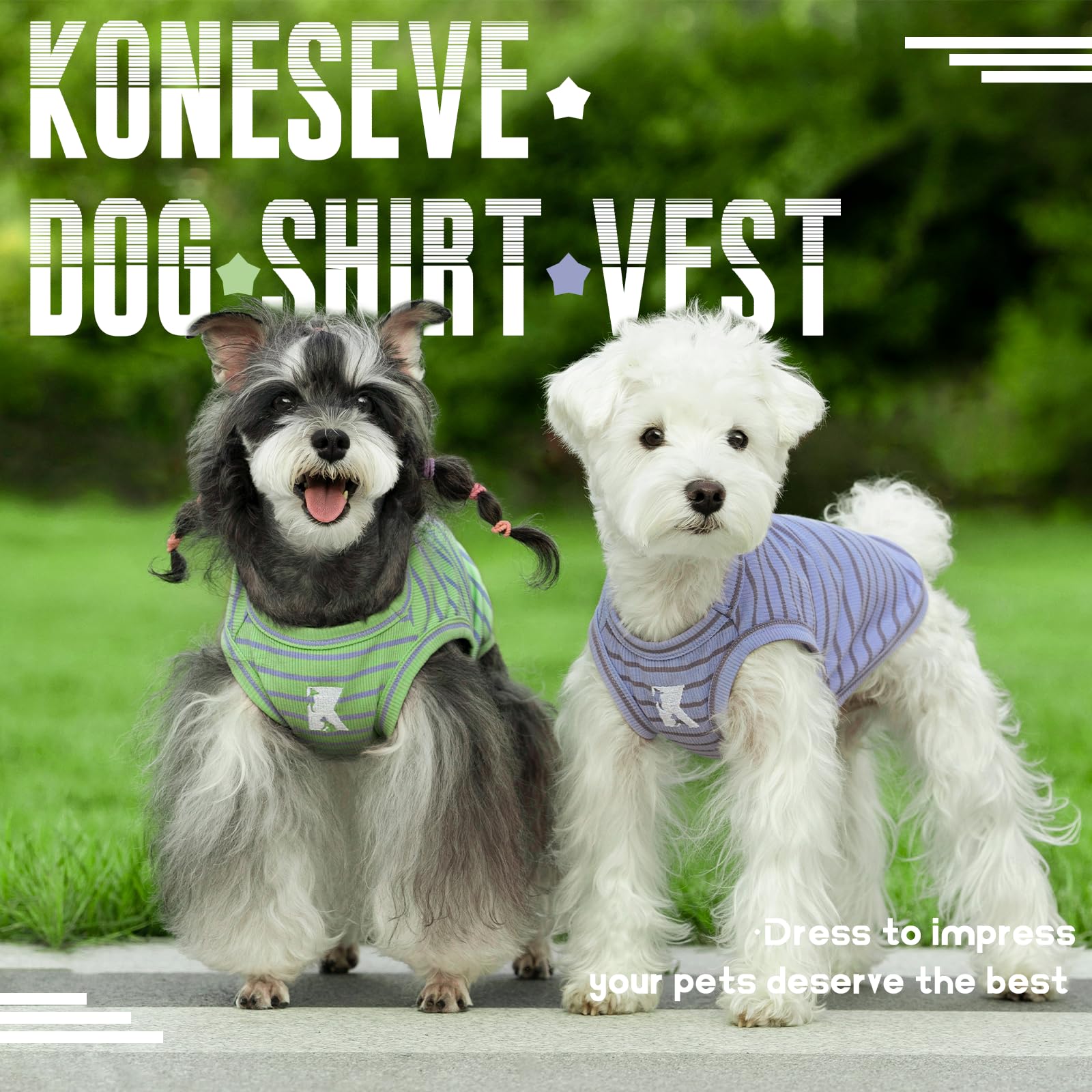 Empaque de Koneseve, dos camisetas para perro, tamaño M.