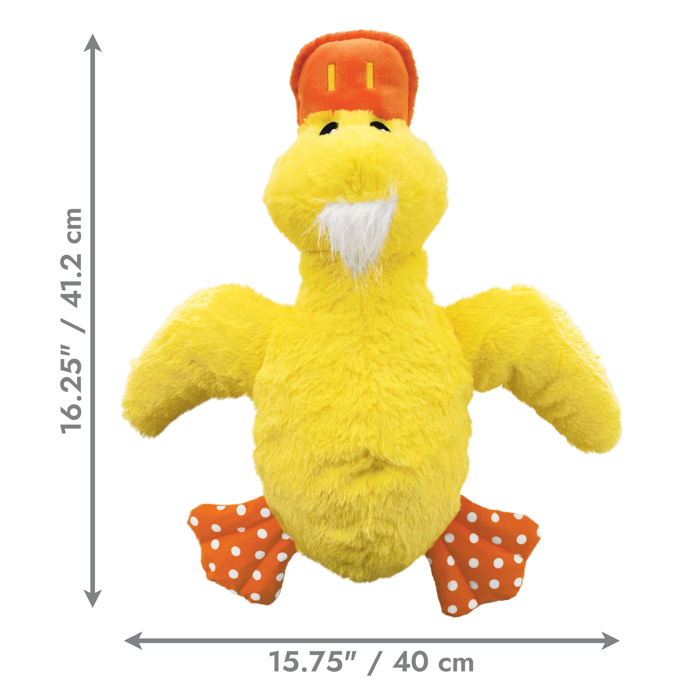 KONG Comfort Duck Jumbo XL presenta pico y cuerpo con chirriadores para estimular diversión.