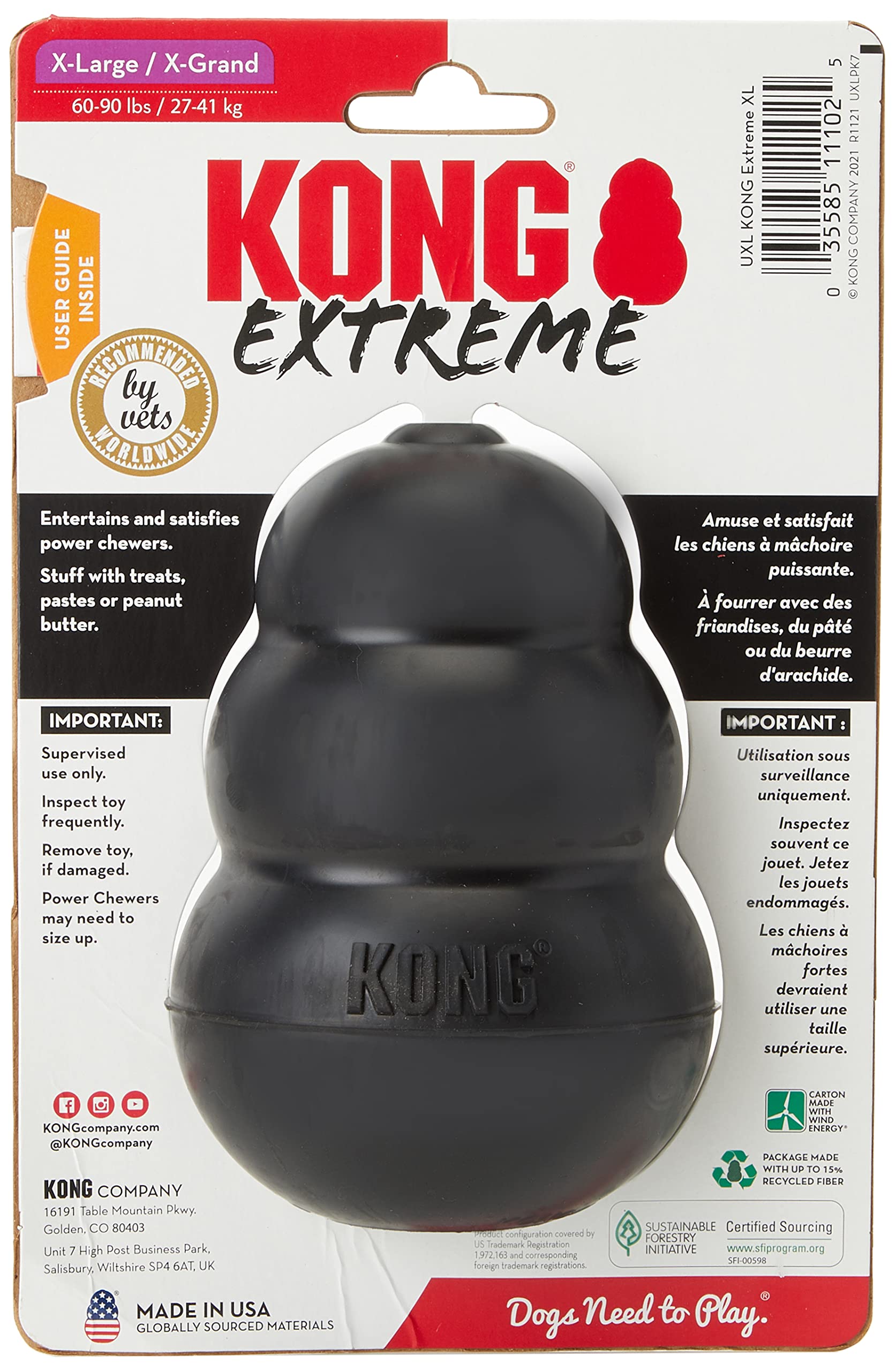 KONG Extreme de goma dura para mordidas fuertes y juego impredecible en perros.