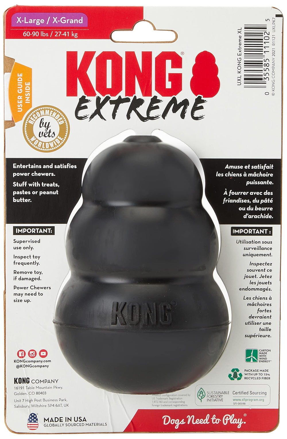KONG Extreme de goma dura para mordidas fuertes y juego impredecible en perros.