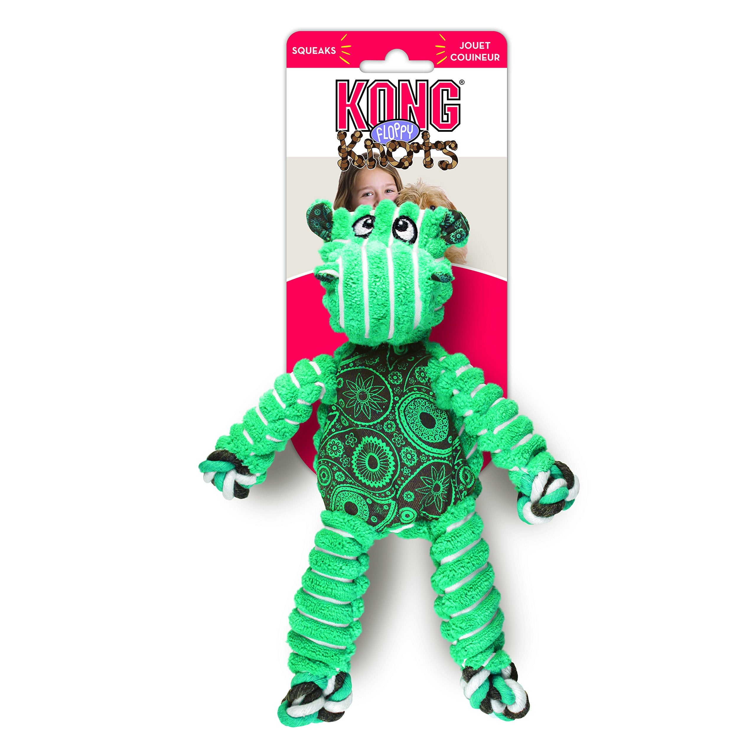 KONG Floppy Knots, juguete con relleno mínimo para menos desorden y limpieza más fácil.