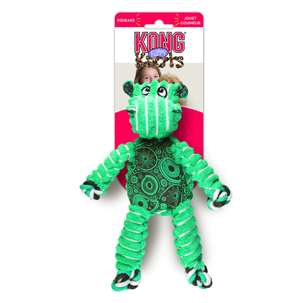 KONG Floppy Knots, juguete con relleno mínimo para menos desorden y limpieza más fácil.