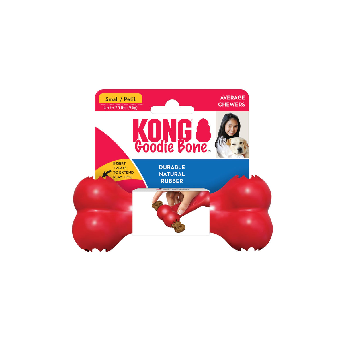 KONG Goodie Bone frente rojo, hueso duradero para perros pequeños durante juego