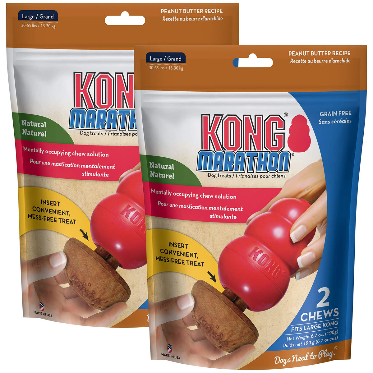 KONG Marathon paquete de snacks natural para perros grandes, ideal para entretenimiento.