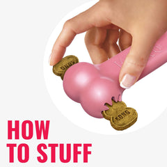 KONG Puppy Goodie Bone en rosa, juego colorido para explorar.
