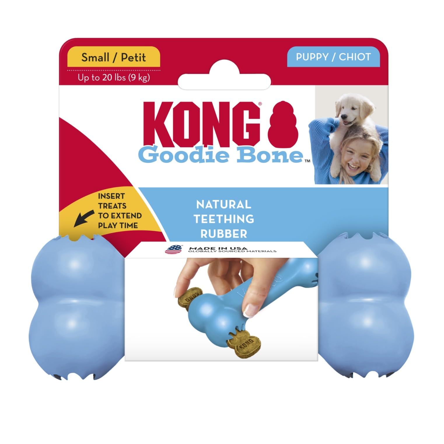 KONG Puppy Goodie Bone masticable y seguro para cachorros con supervisión.