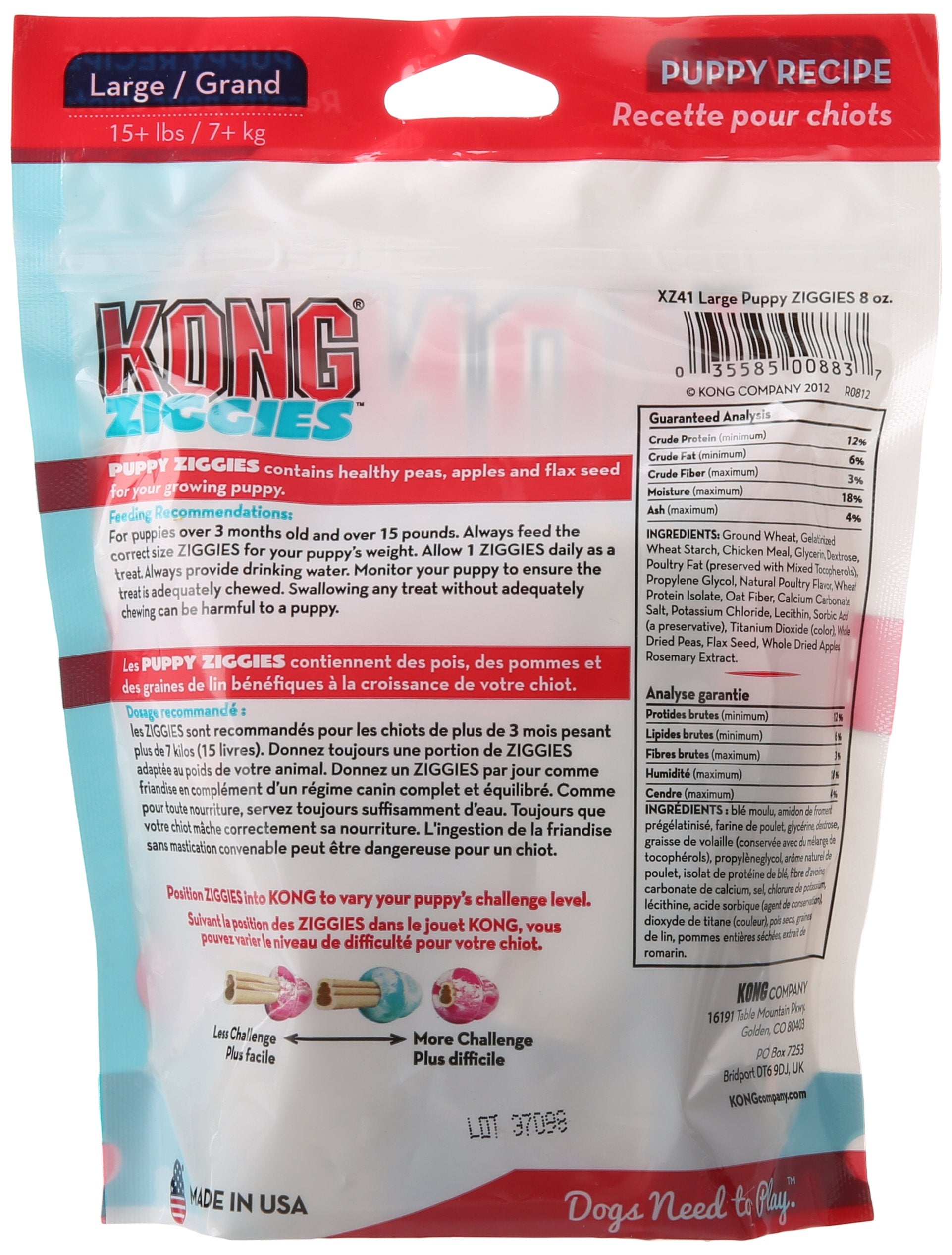 KONG Puppy Stuff'n Ziggies, galletas crujientes para cachorros, uso diario