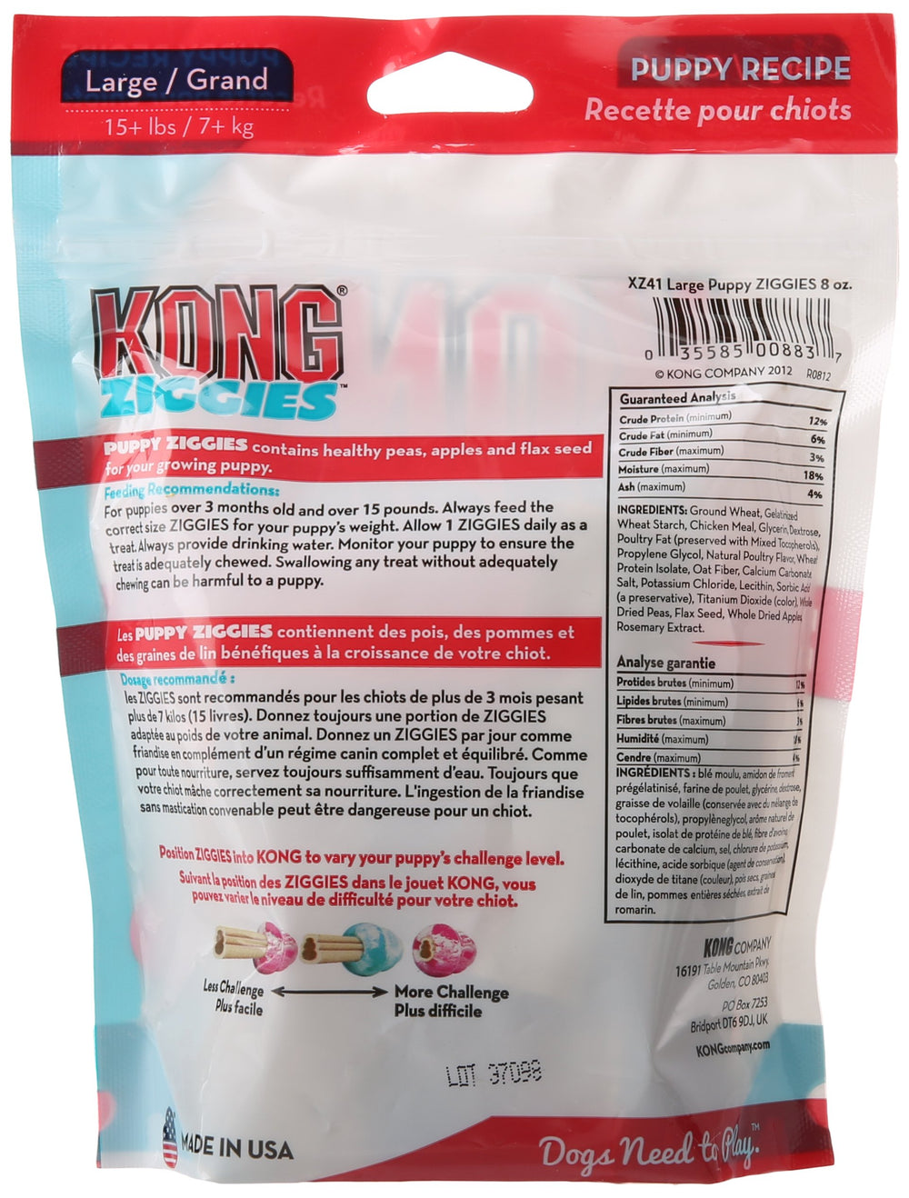 KONG Puppy Stuff'n Ziggies, galletas crujientes para cachorros, uso diario