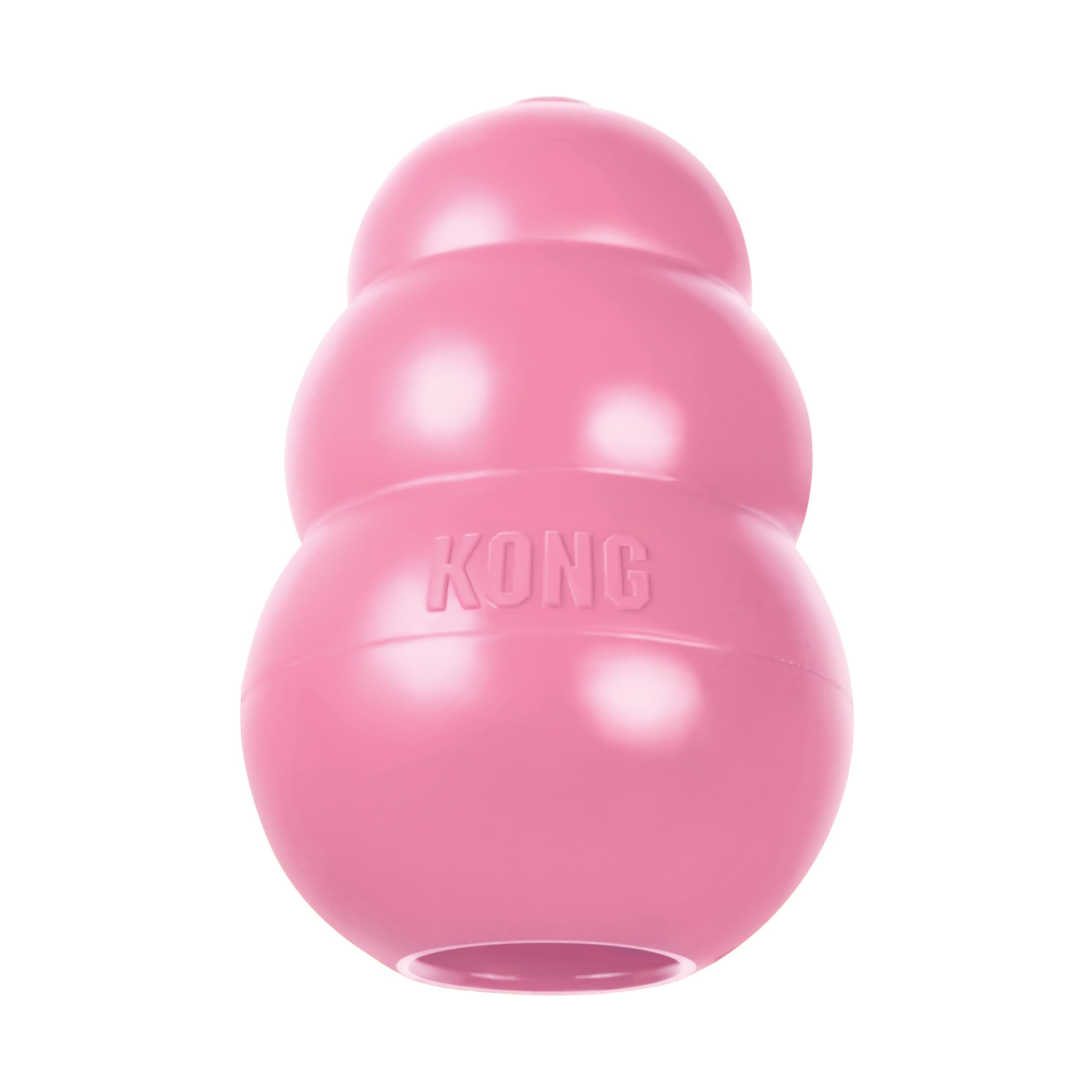 Jouet KONG chiot en caoutchouc naturel rose, idéal pour la dentition en douceur et le jeu.