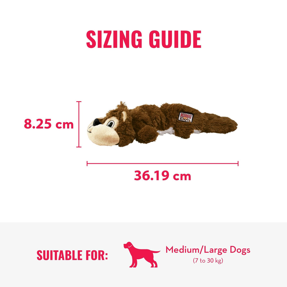 KONG Scrunch Knots Squirrel sin relleno, menos desorden durante el juego.