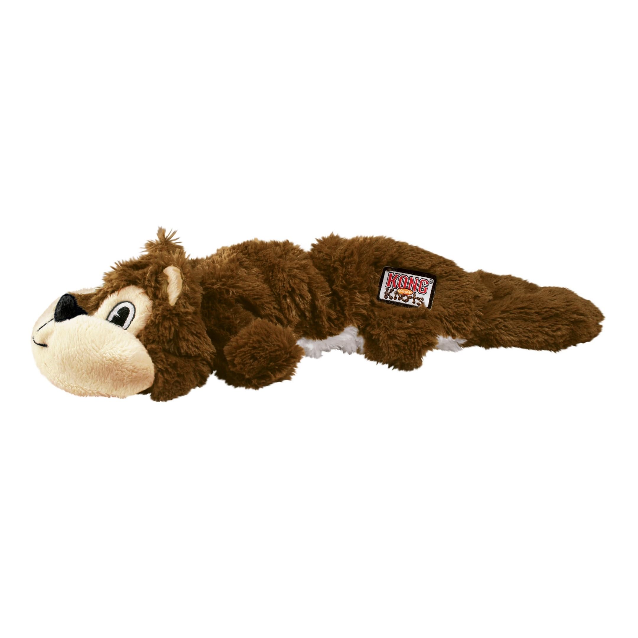Juguete KONG Scrunch Knots Squirrel, vista frontal, ideal para juego interactivo con tu perro.