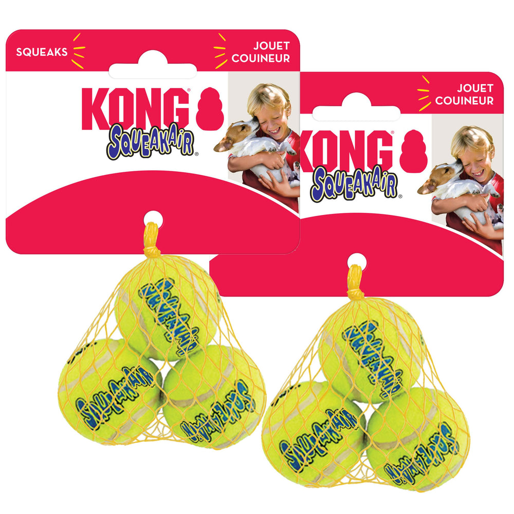 KONG Squeakair Pelota de tenis en empaque, ideal para sesiones de entrenamiento divertidas.