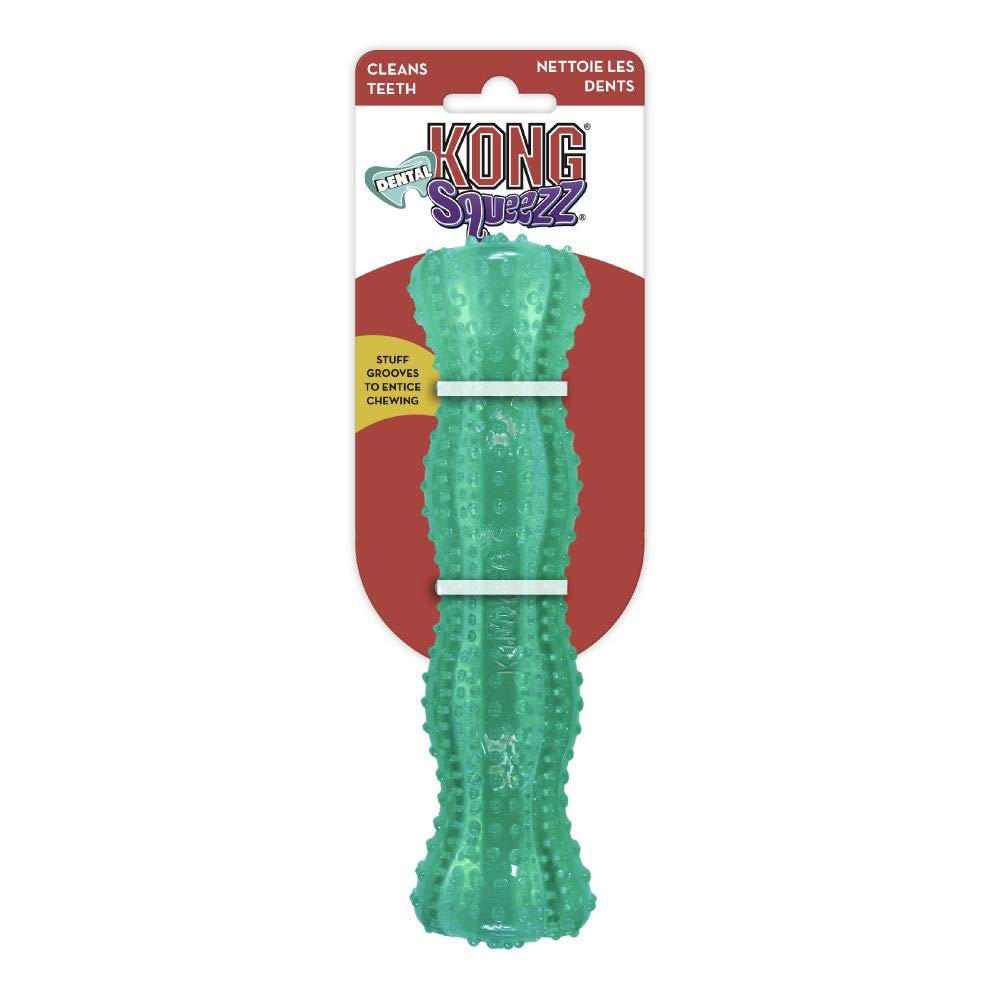 KONG Squeezz Dental Stick relleno con Easy-Treat ofrece juego extendido y exploración segura