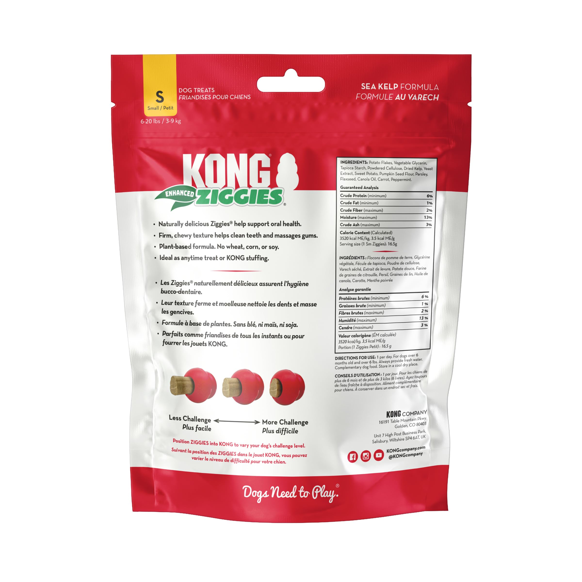 KONG Stuff'n Ziggies, paquete de 3 unidades para entrenamiento y juego