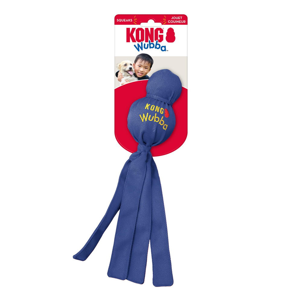 KONG Wubba: exterior-nylon-reforzado, resistente para mordidas y juegos prolongados.