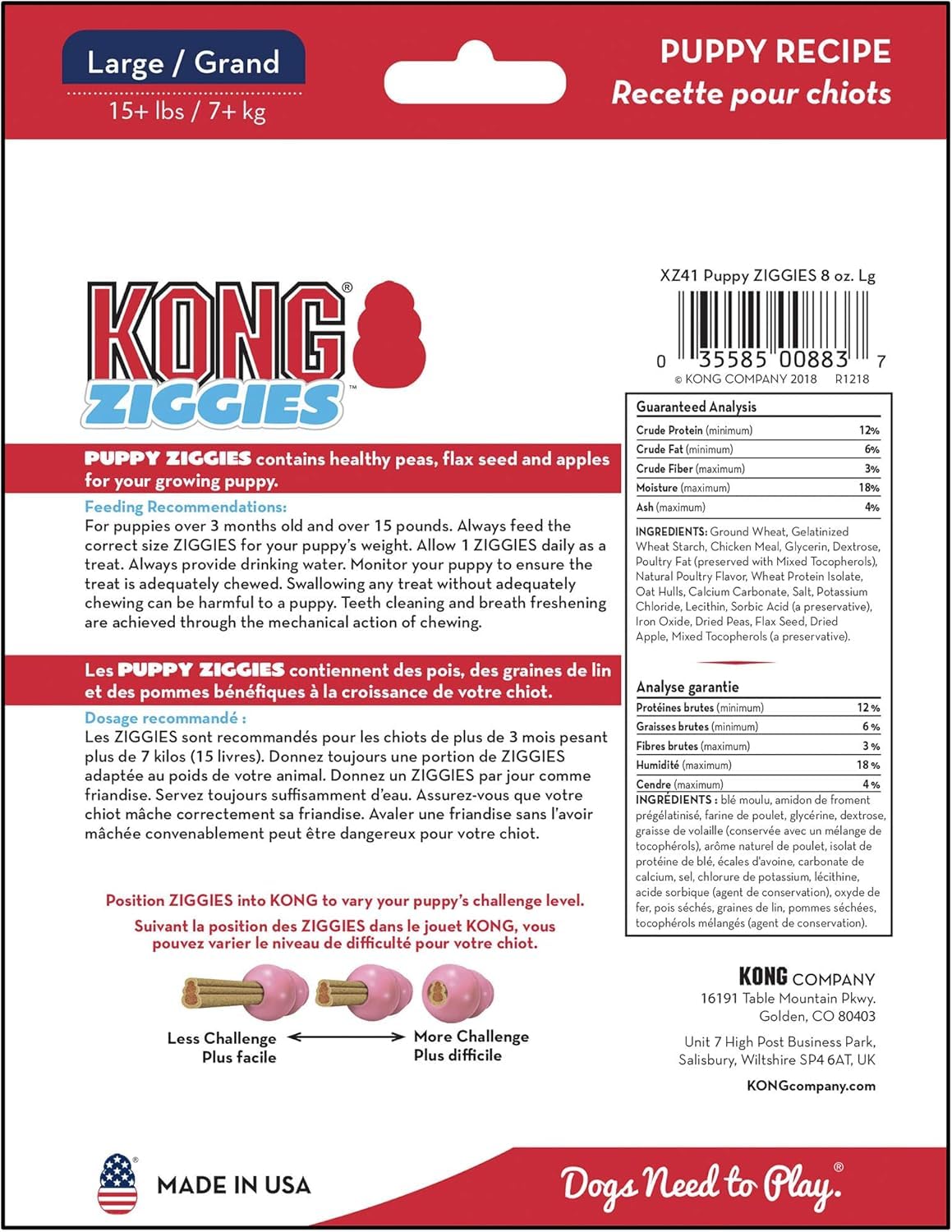 KONG Ziggies Puppy hecho en EE. UU. para seguridad y calidad.