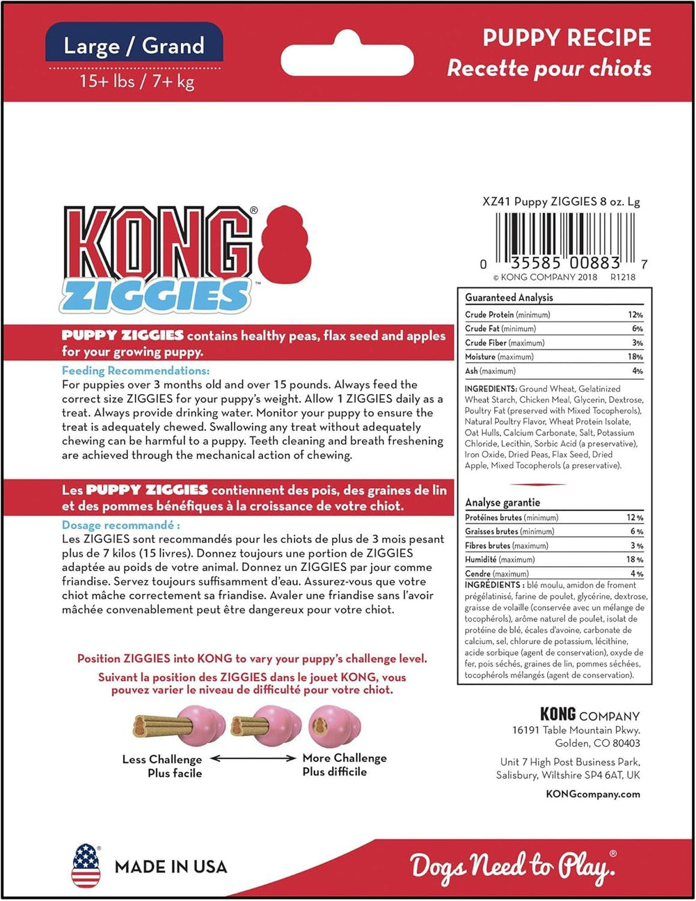 KONG Ziggies Puppy hecho en EE. UU. para seguridad y calidad.