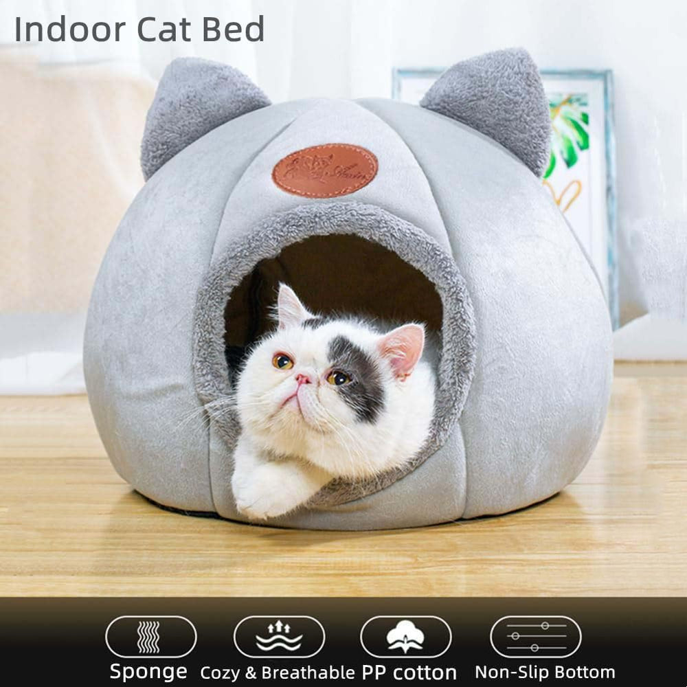 KooTeedd cama cueva gris XL, cojín desmontable para limpieza fácil