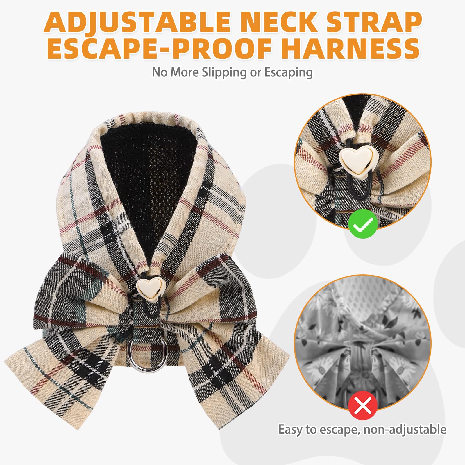 KOOLTAIL arnés para perro pequeño con lazo y estampado de cuadros beige