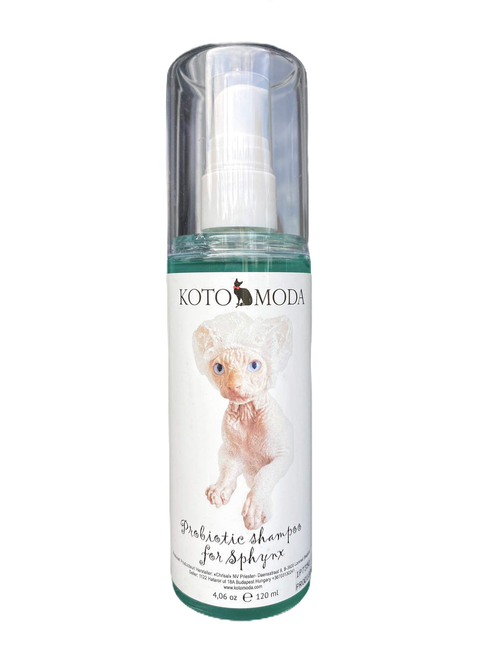 Kotomoda Champú Probiótico para Gato Esfinge en baño, cuidado suave para piel sensible.
