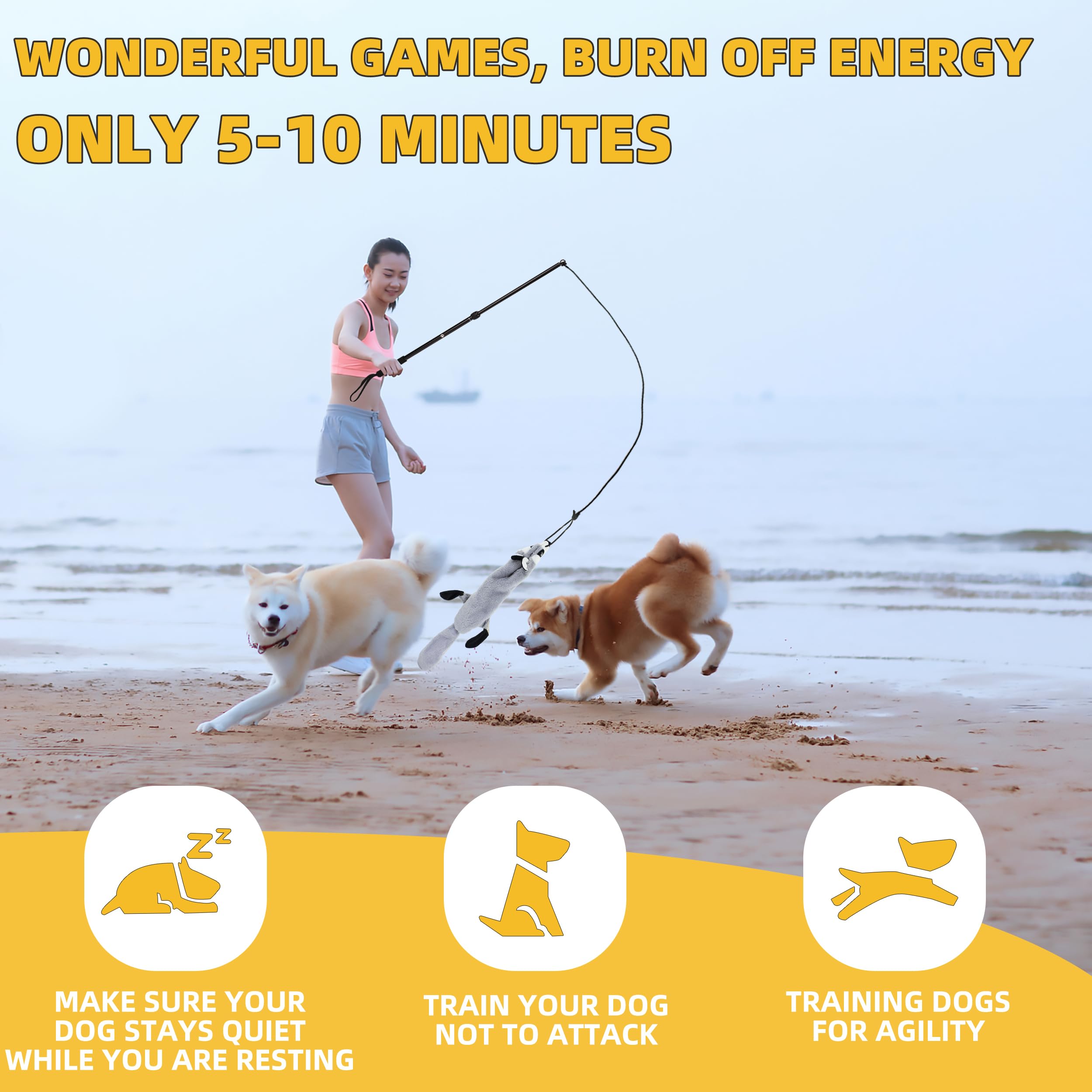 KOXXUD Flirt Pole Dogs con longitud ajustable para juego interior y exterior.