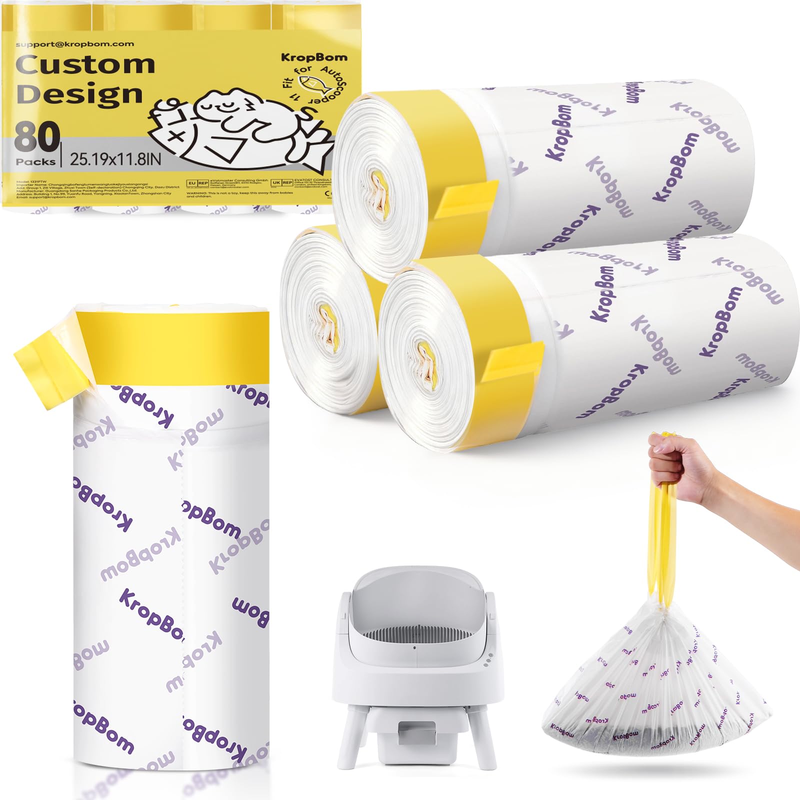 Bolsas KropBom para caja de arena automática, 80 unidades, compatibles con PetPivot AutoScooper 11