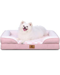 KSIIA cama ortopédica para perro grande en rosa, impermeable, apoyo para articulaciones.