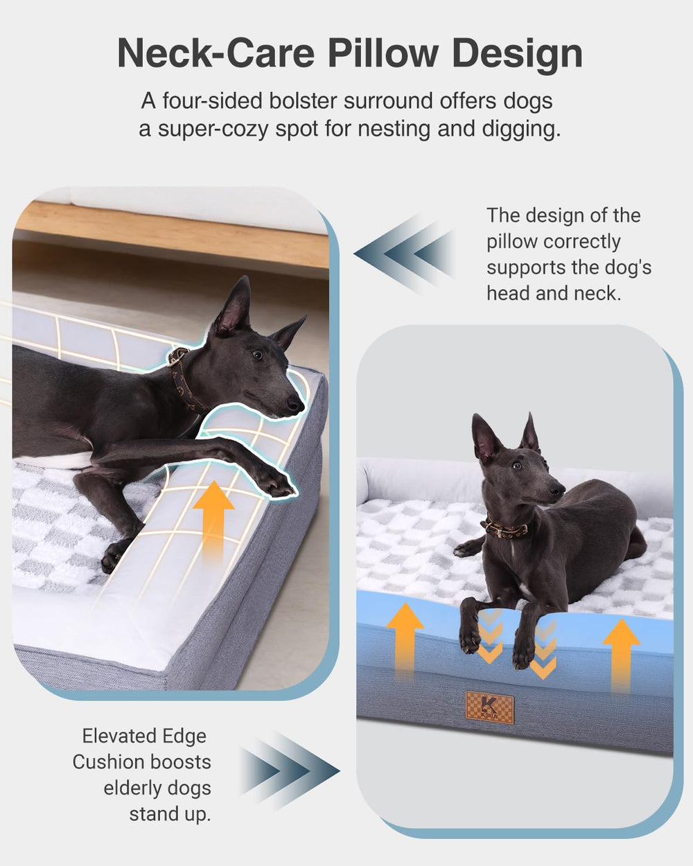 KSIIA Cama para perros XL con funda lavable e impermeable para limpieza fácil.