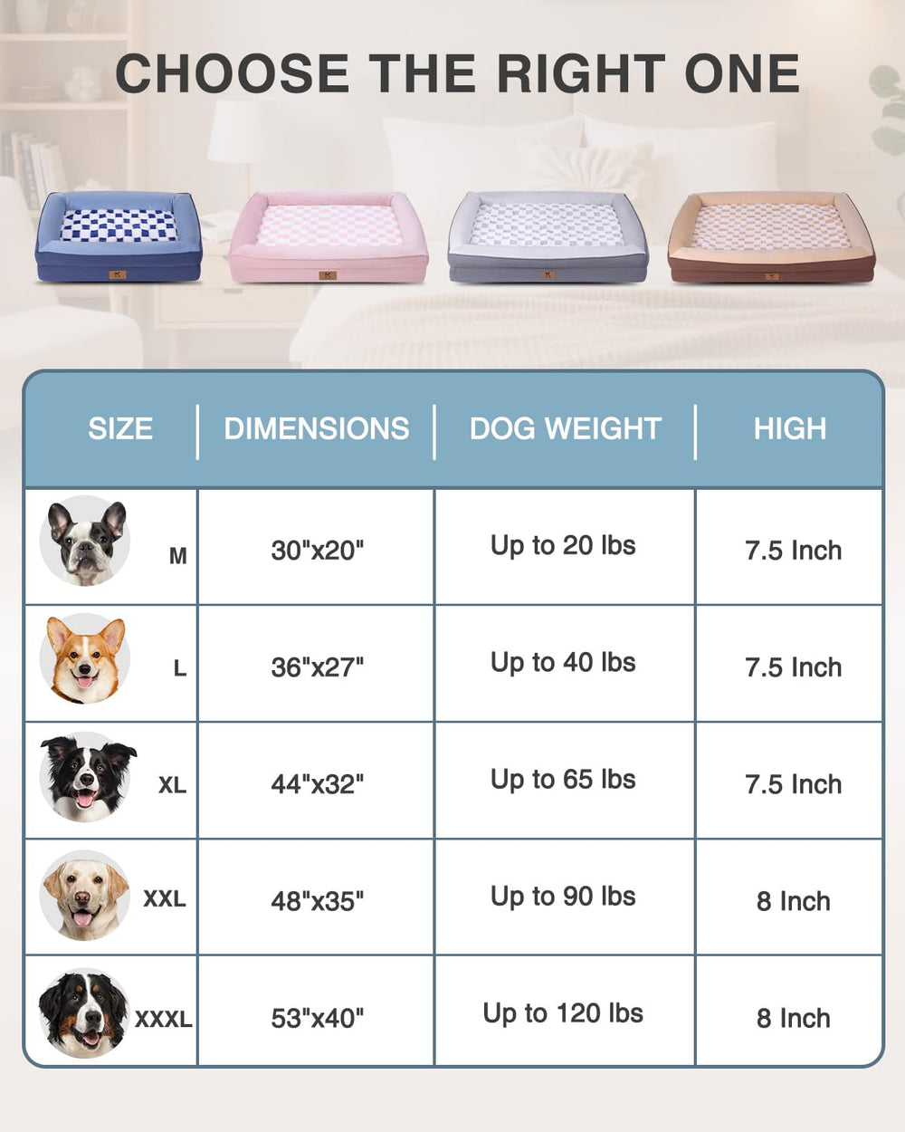 KSIIA Cama para perros XL de 48x35 pulgadas para estirar cómodamente.