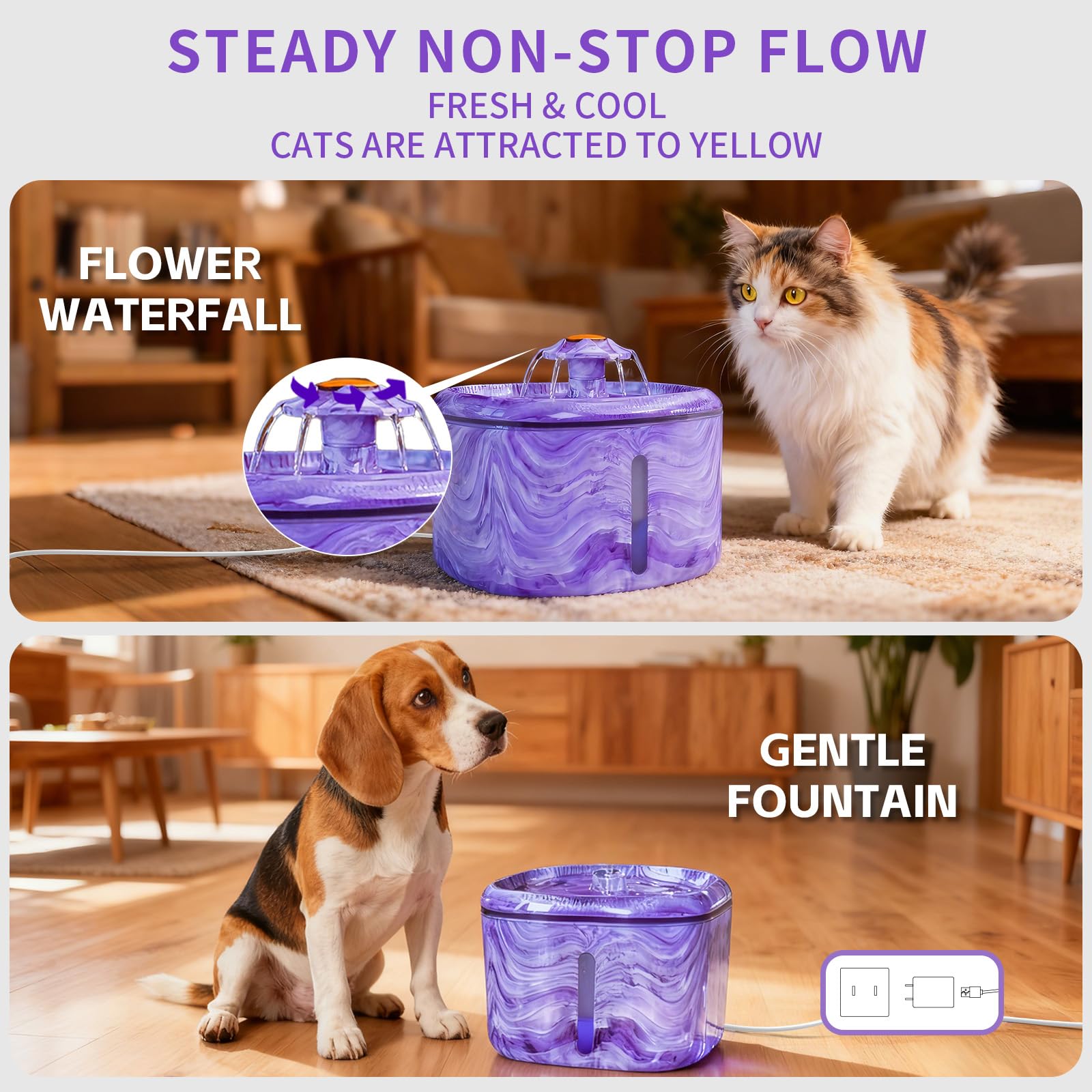 Ksuefao fuente gatos morada, ventana de nivel de agua para verificar fácilmente.
