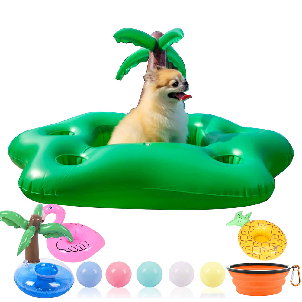 KUCDBUN flotador para perro árbol de coco, cómodo y estable para la piscina