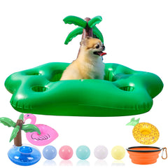 KUCDBUN flotador para perro árbol de coco, cómodo y estable para la piscina