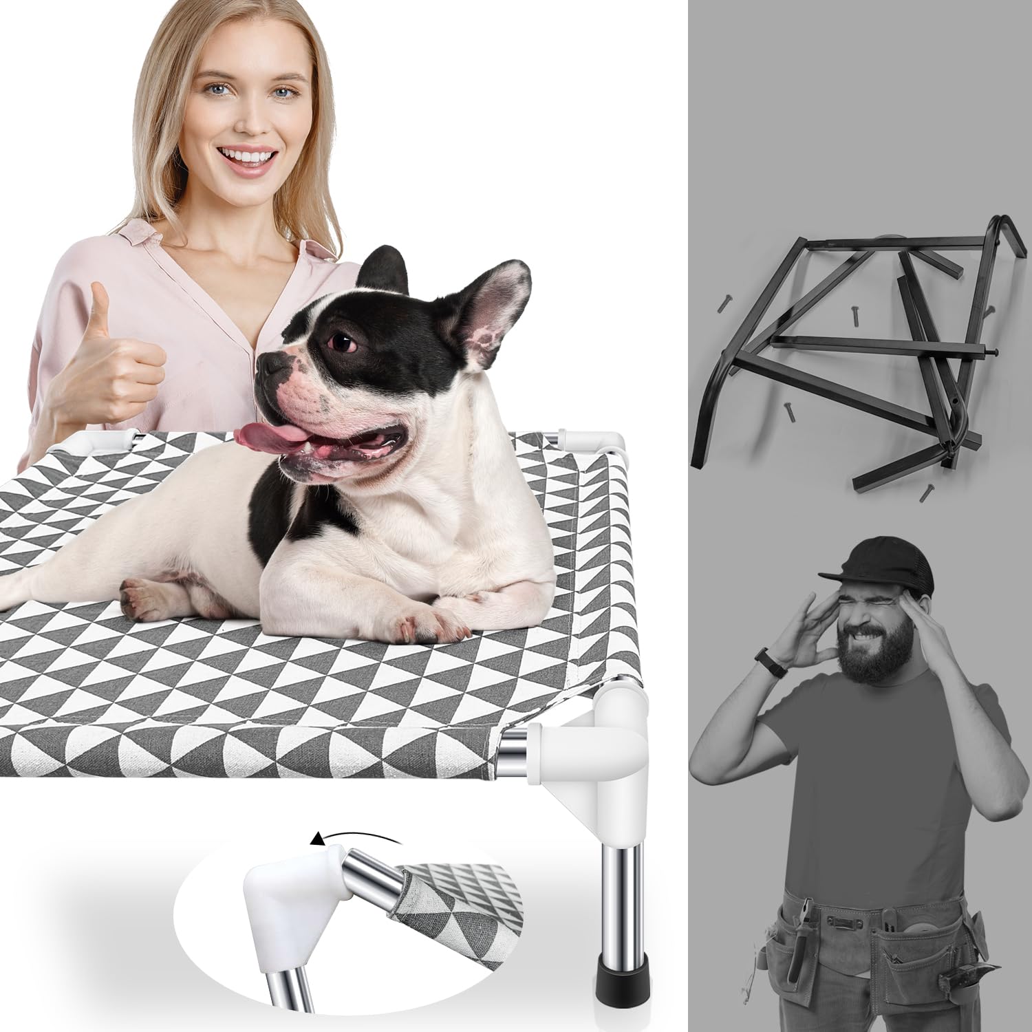 Kuntrust cama perro elevada ensamblaje sin herramientas para montaje rápido
