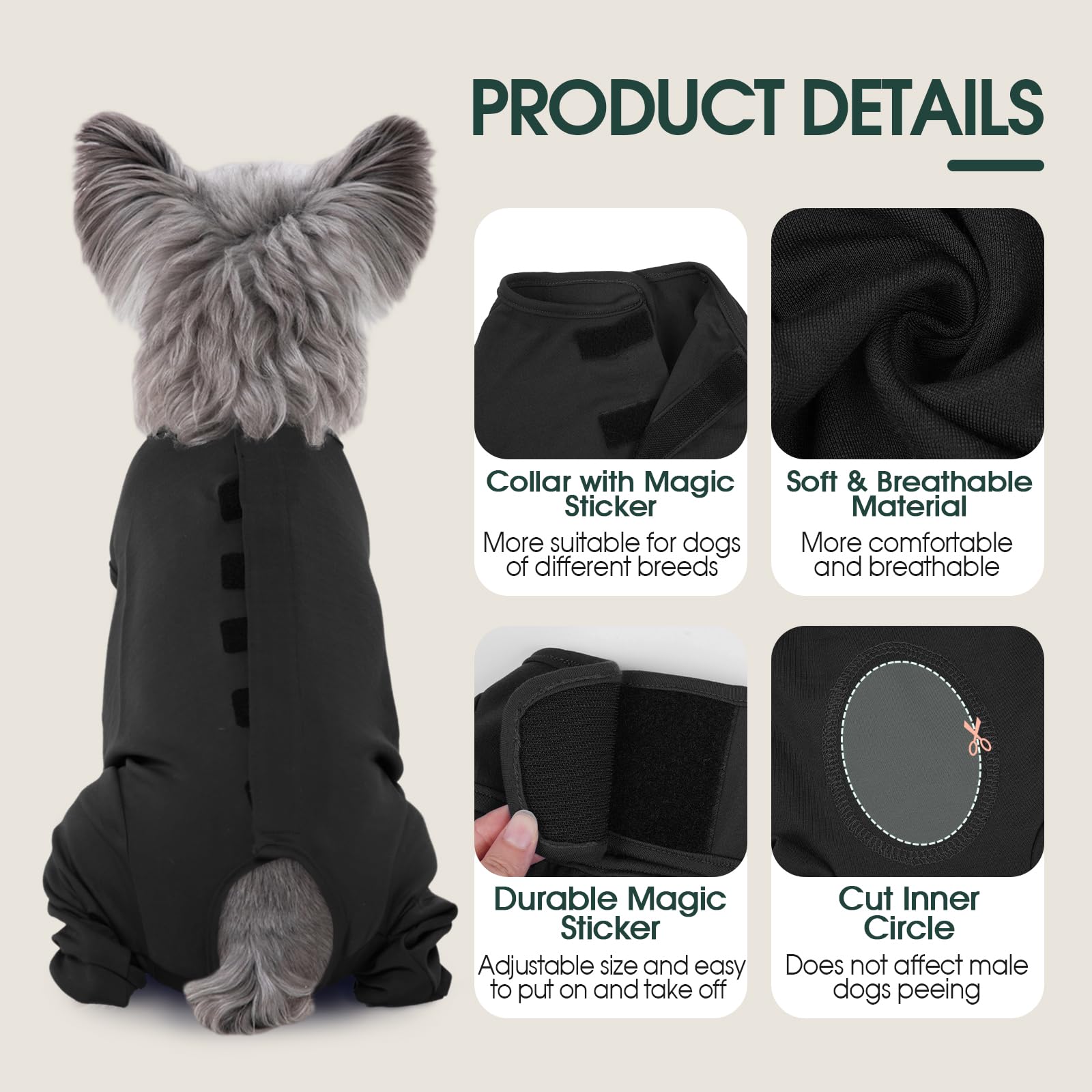 Alternativa al collar Kuoser para evitar lamido sin restringir movimiento del perro.