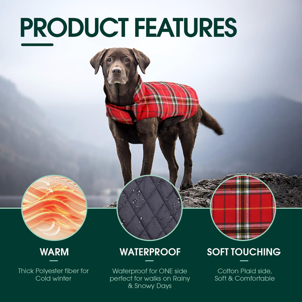 Chaqueta reversible Kuoser para perros, detalle de cierre reversible para versatilidad.