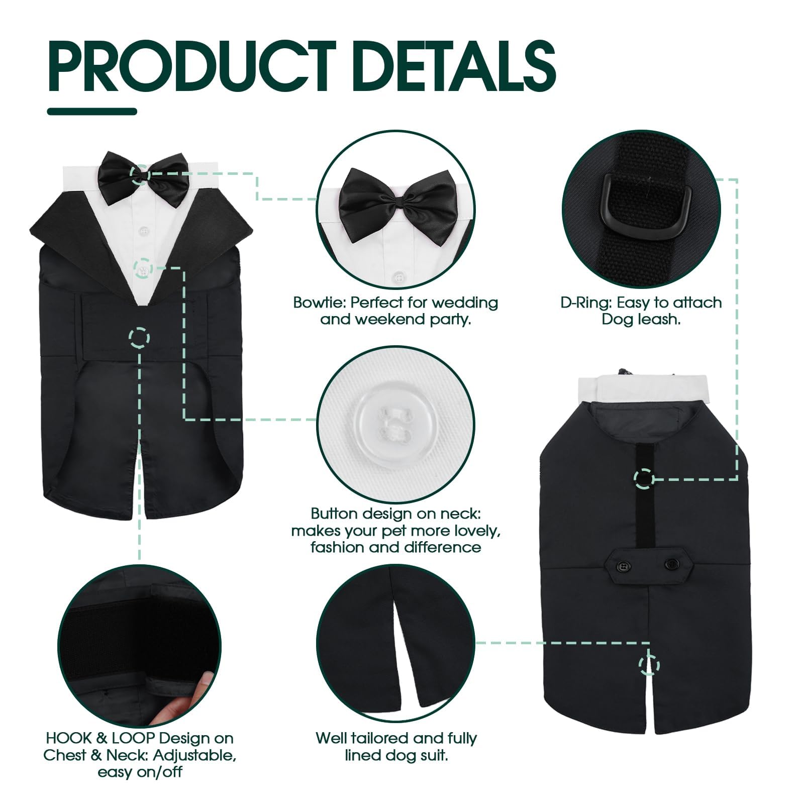 Kuoser traje perro tuxedo completo para ocasiones especiales