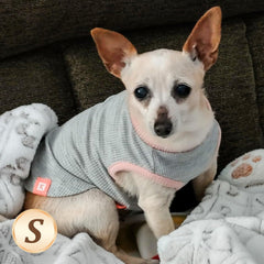 kyeeese camiseta para perro waffle sin mangas rosa, vista trasera con cobertura ligera.