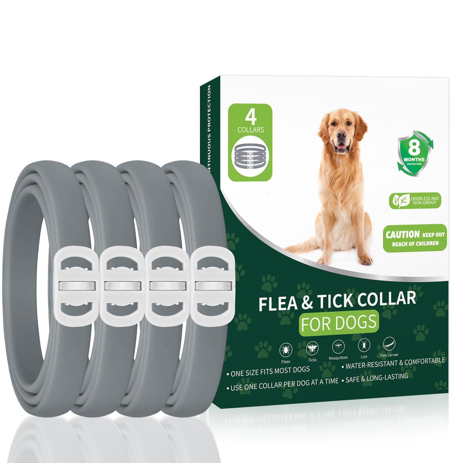 KYGNE collar antipulgas para perros con ajuste de 65 cm y protección continua.